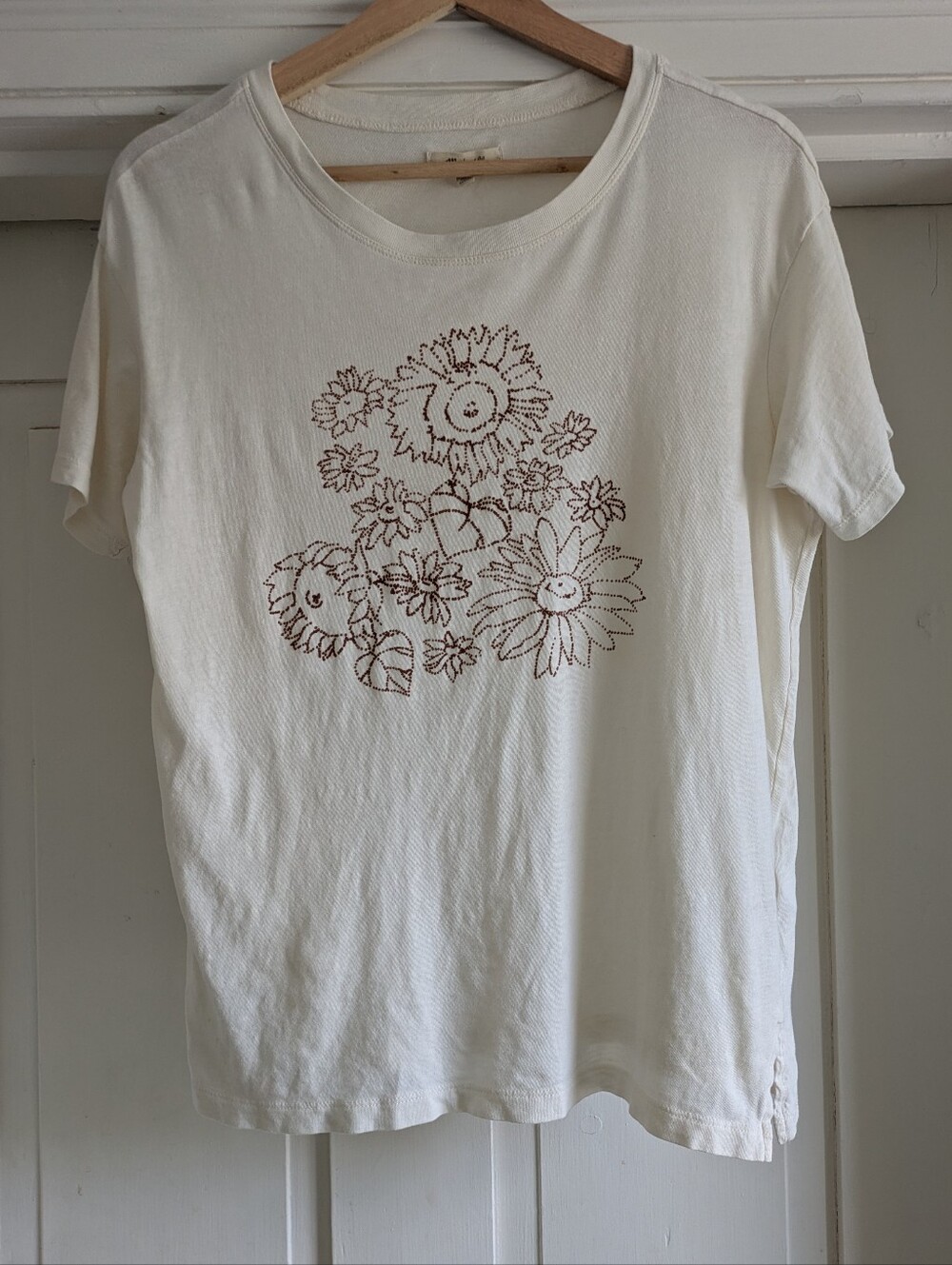 Madewell Ivory Short Sleeve T Shirt With Graphic Sunflower Detail- XS